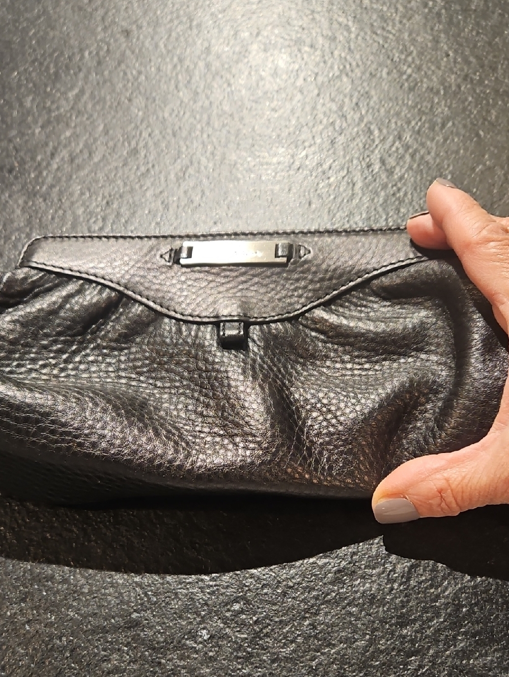 Cole Haan Black Leather Clutch with Silver Hardware -